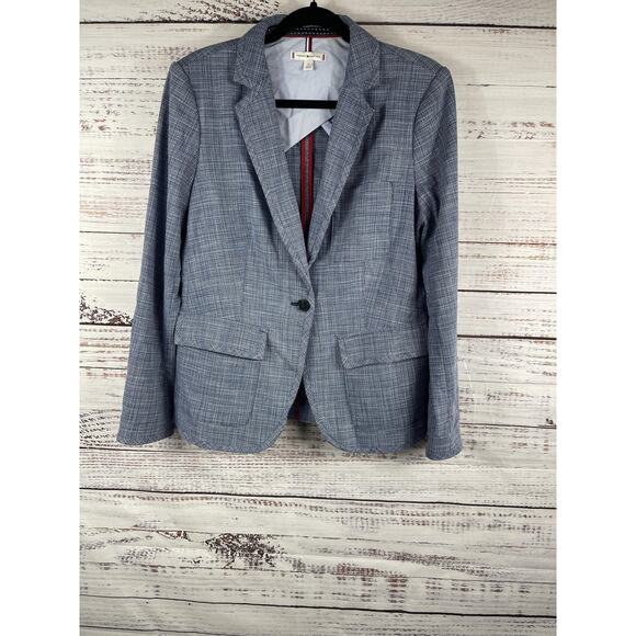 Tommy Hilfiger Jackets & Blazers - Tommy Hilfiger Blazer Womens 10 Blue Check One Button Lined Career Jacket Work